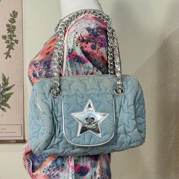 Vintage Y2k Star Embroidered Denim Bag Trashy McBling Punk Rockstar Girlfriend - Picture 1 of 11